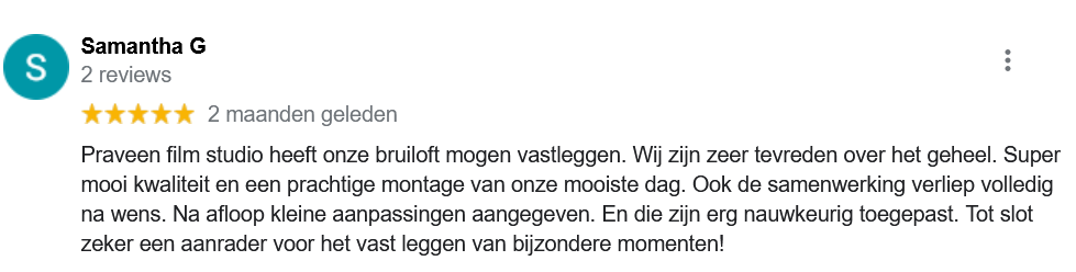 klant review huwelijksfeest
