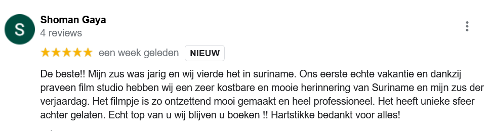 klant review verjaardag Suriname